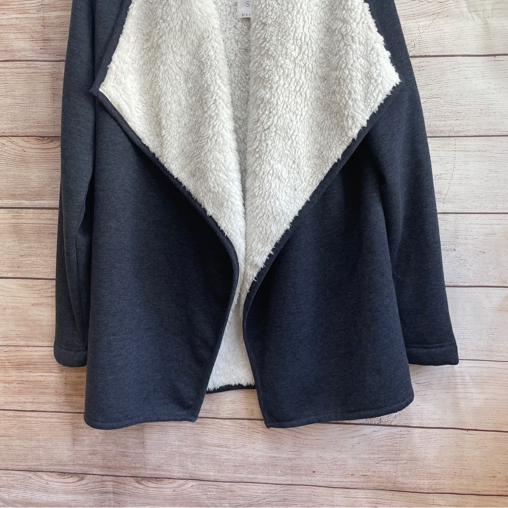 NEW WITH‎ TAGS LOFT LOUNGE WATERFALL SHERPA LINED JACKET IN CHARCOAL - Picture 3 of 7